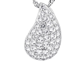 White Lab Created Sapphire Rhodium Over Silver Teardrop Pendant With Chain 1.35ctw