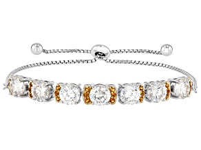 White Strontium Titanate Rhodium And 18k Yellow Gold Over Silver Bolo Bracelet 8.32ctw