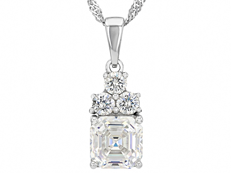 White Strontium Titanate Rhodium Over Sterling Silver Pendant With Chain 3.99ctw