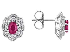 John Saul Ruby Rhodium Over Sterling Silver Stud Earrings 1.96ctw
