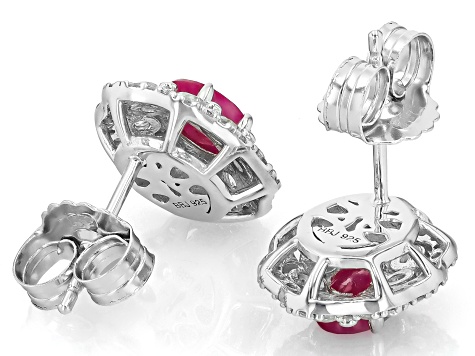 John Saul Ruby Rhodium Over Sterling Silver Stud Earrings