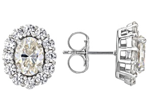 White Strontium Titanate Rhodium Over Sterling Silver Stud earrings 5.19ctw