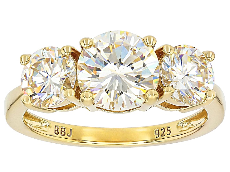 White Strontium Titanate 18k Yellow Gold Over Sterling Silver Ring 4.40ctw