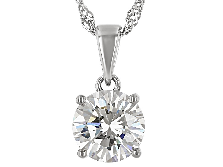 White Strontium Titanate Rhodium Over Sterling Silver Solitaire Pendant With Chain 3.67ct