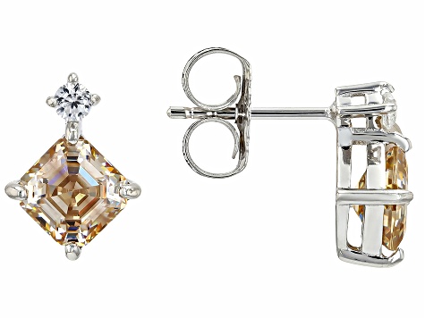 Strontium Titanate Rhodium Over Sterling Silver Studs Earrings 2.89ctw