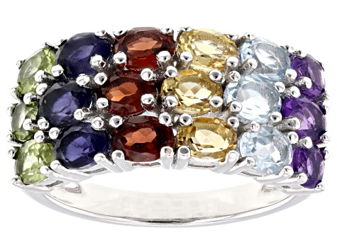 Multi-Gem Rhodium Over Sterling Silver Ring 2.62ctw