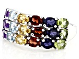 Multi-Gem Rhodium Over Sterling Silver Ring 2.62ctw