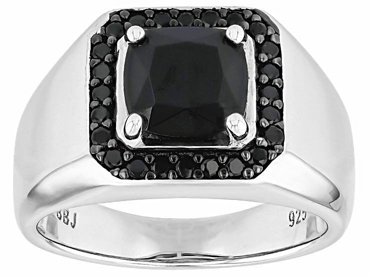 Black Spinel Rhodium Over Sterling Silver Men's Ring 2.86ctw