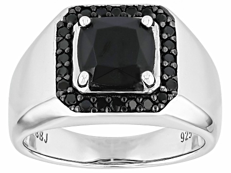 Black Spinel Rhodium Over Sterling Silver Men's Ring 2.86ctw