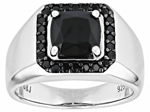 Black Spinel Rhodium Over Sterling Silver Men's Ring 2.86ctw