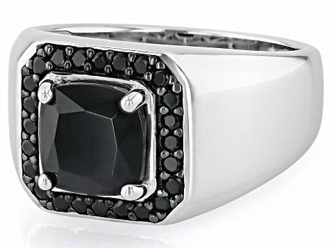 Black Spinel Rhodium Over Sterling Silver Men's Ring 2.86ctw