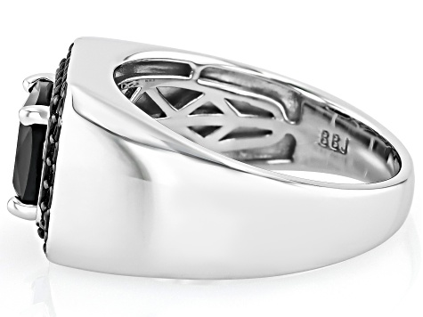 Black Spinel Rhodium Over Sterling Silver Men's Ring 2.86ctw