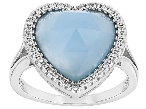 Dreamy Aquamarine Platinum Over Sterling Silver Heart Ring