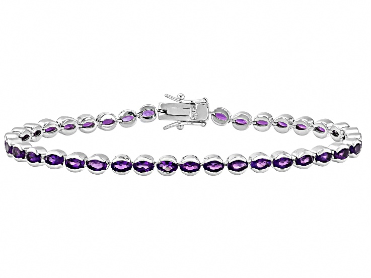 Purple African Amethyst Rhodium Over Sterling Silver Tennis Bracelet 8.38ctw