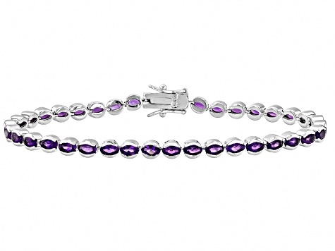 Purple African Amethyst Rhodium Over Sterling Silver Tennis Bracelet 8.38ctw