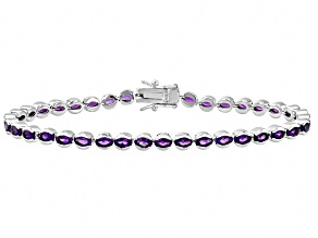 Purple African Amethyst Rhodium Over Sterling Silver Tennis Bracelet 8.38ctw