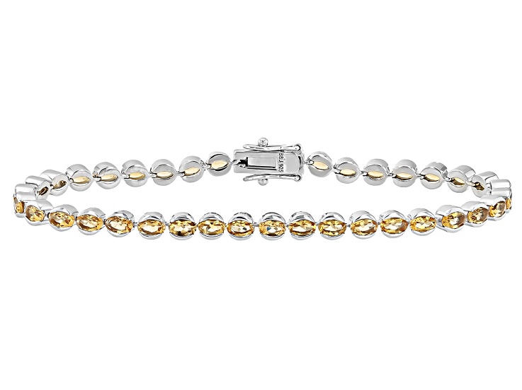 Yellow Citrine Rhodium Over Sterling Silver Tennis Bracelet 6.48ctw
