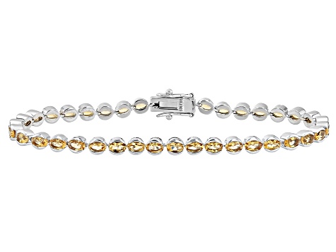 Yellow Citrine Rhodium Over Sterling Silver Tennis Bracelet 6.48ctw