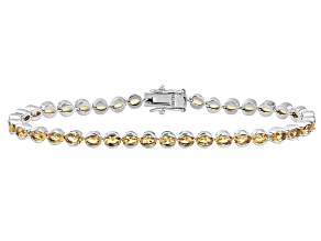Yellow Citrine Rhodium Over Sterling Silver Tennis Bracelet 6.48ctw