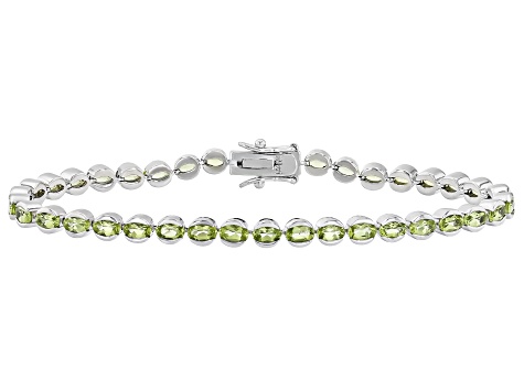 Green Peridot Rhodium Over Sterling Silver Tennis Bracelet 7.40ctw