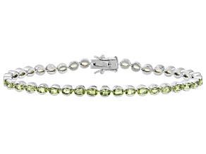 Green Peridot Rhodium Over Sterling Silver Tennis Bracelet 7.40ctw