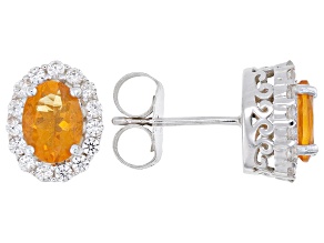 Orange Fire Opal Rhodium Over Sterling Silver Stud Earrings 1.08ctw