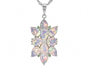 Multi Color Ethiopian Opal Rhodium Over Sterling Silver Pendant With Chain 3.73ctw