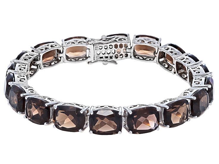 Brown Smoky Quartz Rhodium Over Sterling Silver Tennis Bracelet