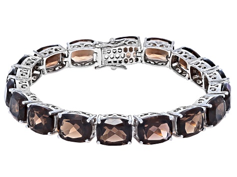 Brown Smoky Quartz Rhodium Over Sterling Silver Tennis Bracelet