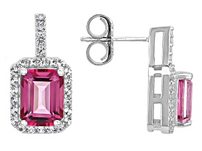 Pink Topaz Rhodium Over Sterling Silver Earrings 3.84ctw
