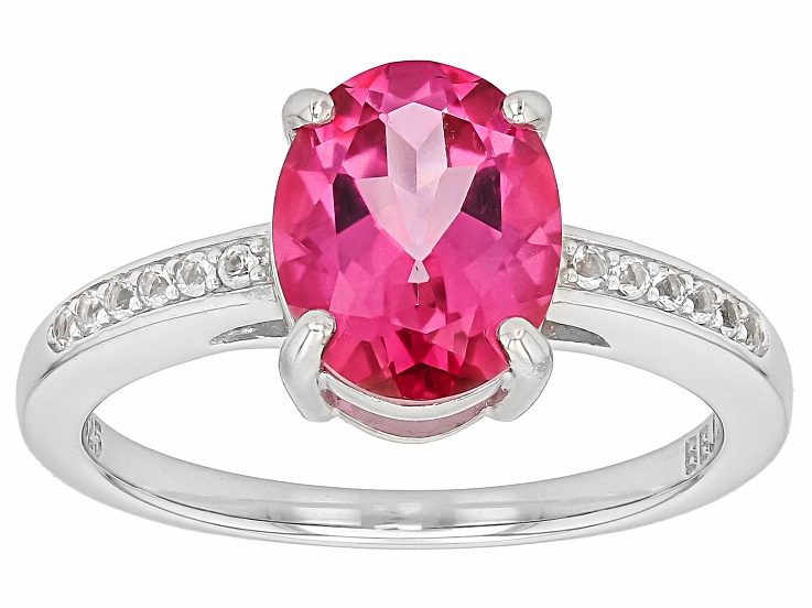 Pink Topaz Rhodium Over Sterling Silver Ring 2.85ctw