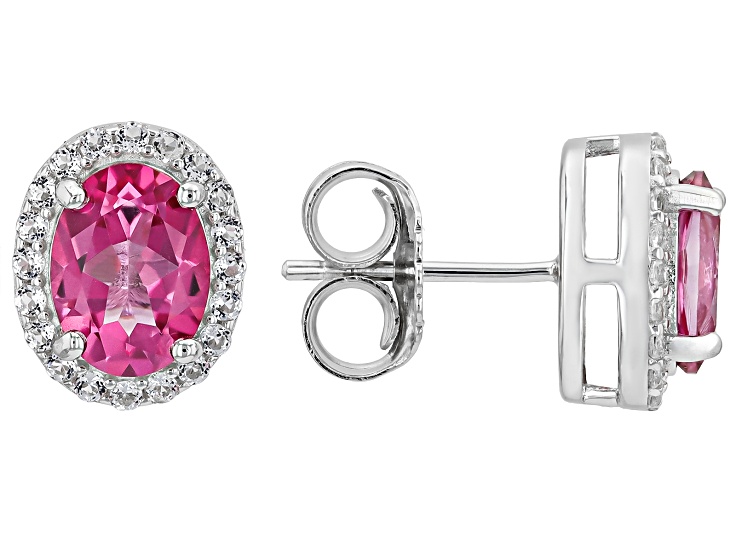 Pink Topaz Rhodium Over Sterling Silver Stud Earrings 3.06