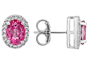 Pink Topaz Rhodium Over Sterling Silver Stud Earrings 3.06ctw