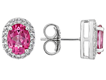 Picture of Pink Topaz Rhodium Over Sterling Silver Stud Earrings 3.06ctw