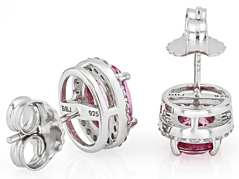 Pink Topaz Rhodium Over Sterling Silver Stud Earrings 3.06