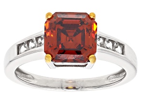 Cognac Strontium Titanate Rhodium Over Sterling Silver Two-Tone Ring