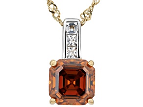 Cognac Strontium Titanate Rhodium & 18k Yellow Gold Over Silver Two-tone Pendant with Chain