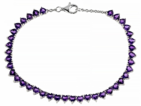 Purple African Amethyst Rhodium Over Sterling Silver Tennis Bracelet 6.63ctw