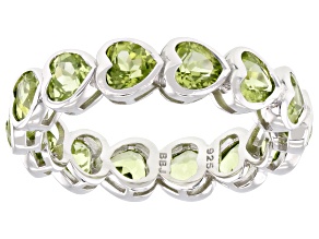 Green Peridot Rhodium Over Sterling Silver Eternity Ring 3.19ctw