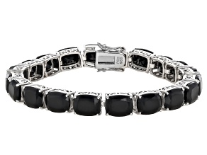 Black Spinel Rhodium Over Sterling Silver Tennis Bracelet 55.10ctw