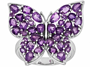 Purple African Amethyst Rhodium Over Sterling Silver Butterfly Ring 5.09ctw