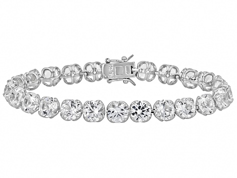 White Lab Created Sapphire Rhodium Over Sterling Silver Tennis Bracelet 29.92ctw