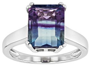 Bi-color Fluorite Rhodium Over Sterling Silver Solitaire Ring 2.98ct