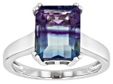 Bi-color Fluorite Rhodium Over Sterling Silver Solitaire Ring 2.98ct