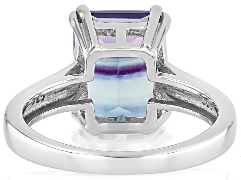 Bi-color Fluorite Rhodium Over Sterling Silver Solitaire Ring 2.98ct
