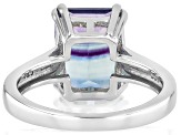 Bi-color Fluorite Rhodium Over Sterling Silver Solitaire Ring 2.98ct