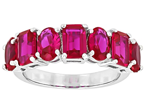 Lab Created Ruby Rhodium Over Sterling Silver Band Ring 2.39ctw