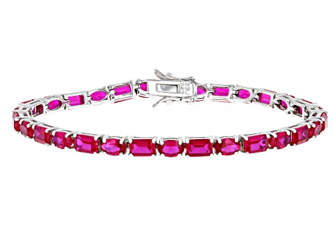 Lab Created Ruby Rhodium Over Sterling Silver Tennis Bracelet 11.73ctw