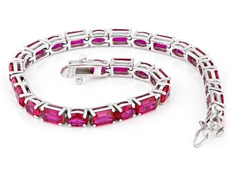 Lab Created Ruby Rhodium Over Sterling Silver Tennis Bracelet 11.73ctw
