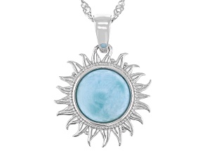 Blue Larimar Rhodium Over Sterling Silver Pendant With Chain